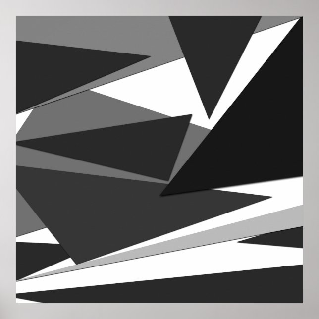 Modern Black, Grey, & White Geometric Triangles Poster (Front)