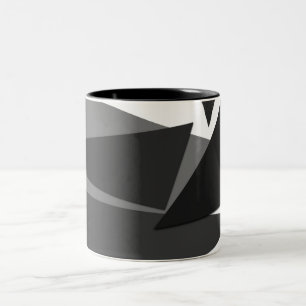 Modern Black, Grey, & White Geometric Triangles Two-Tone Coffee Mug