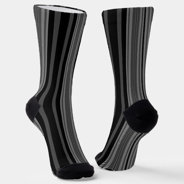 Modern black grey white graphic stripes pattern socks (Angled)