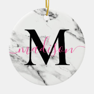 Modern black grey white marble pattern calligraphy ceramic ornament
