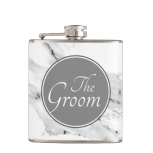 Modern black grey white marble pattern hip flask