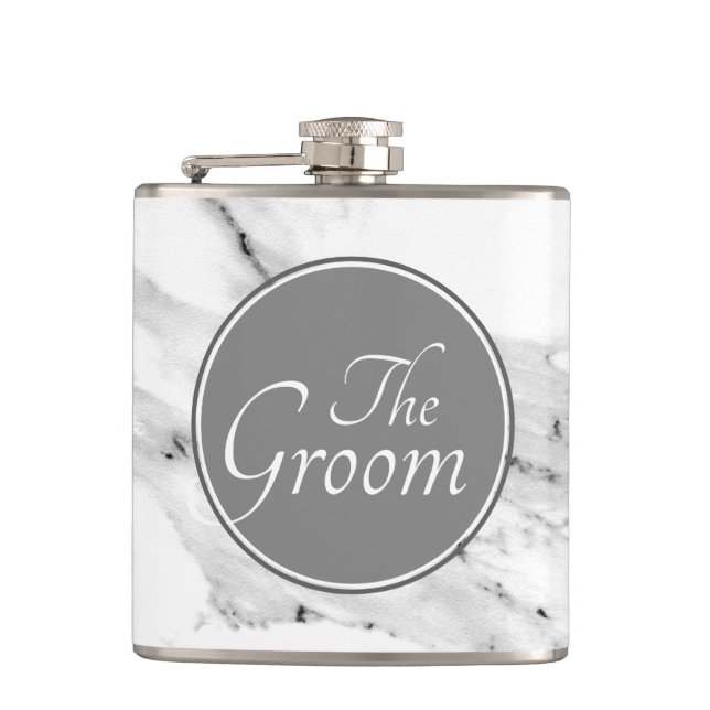 Modern black grey white marble pattern  hip flask (Front)