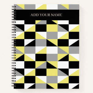 Modern Black Grey Yellow Geometric Pattern Notebook