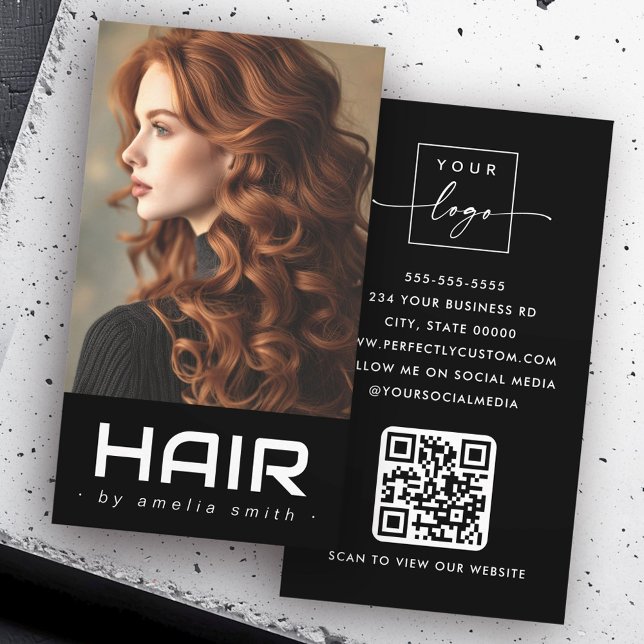 Modern black hair hairdresser stylist business card (Modern black hair hairdresser stylist business card)
