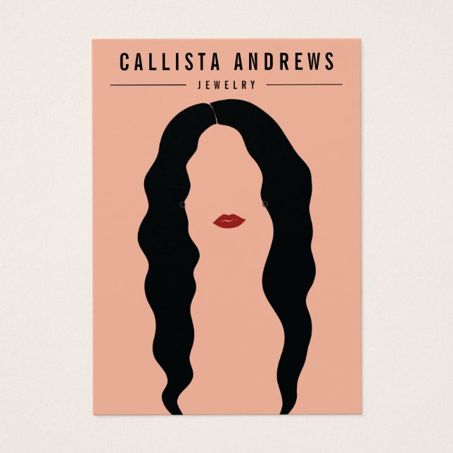 Modern Black Hair Lips Girl Earring Display Card (Front)