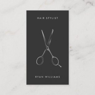 Modern black hair stylist salon scissor minimalist business card