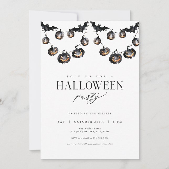 Modern Black Halloween Party Invitation (Front)