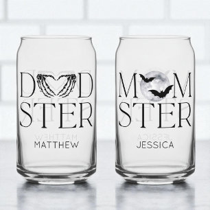 Modern Black Halloween Scary Horror Mom Dad Name Can Glass