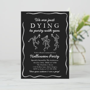Modern Black Hand Drawn Skeletons Halloween Party Invitation