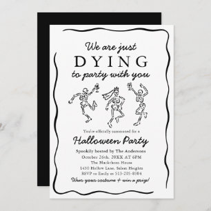 Modern Black Hand Drawn Skeletons Halloween Party Invitation