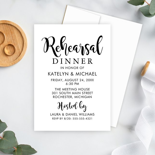 Modern Black Handwritten Script Rehearsal Dinner Invitation (Creator Uploaded)