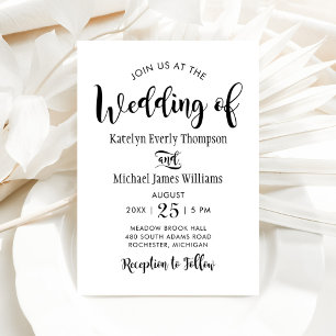 Modern Black Handwritten Script Wedding Invitation
