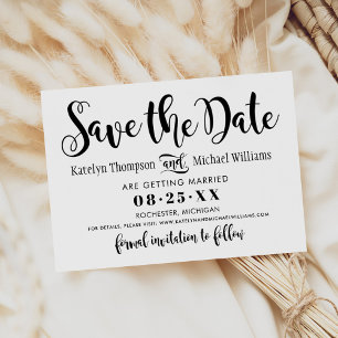 Modern Black Handwritten Script Wedding Save The Date
