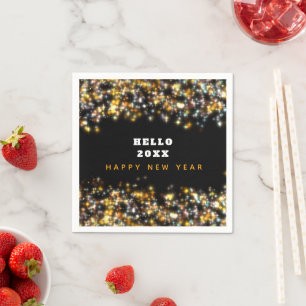 Modern Black Happy New Year Gold Glitter Sparkling Napkin
