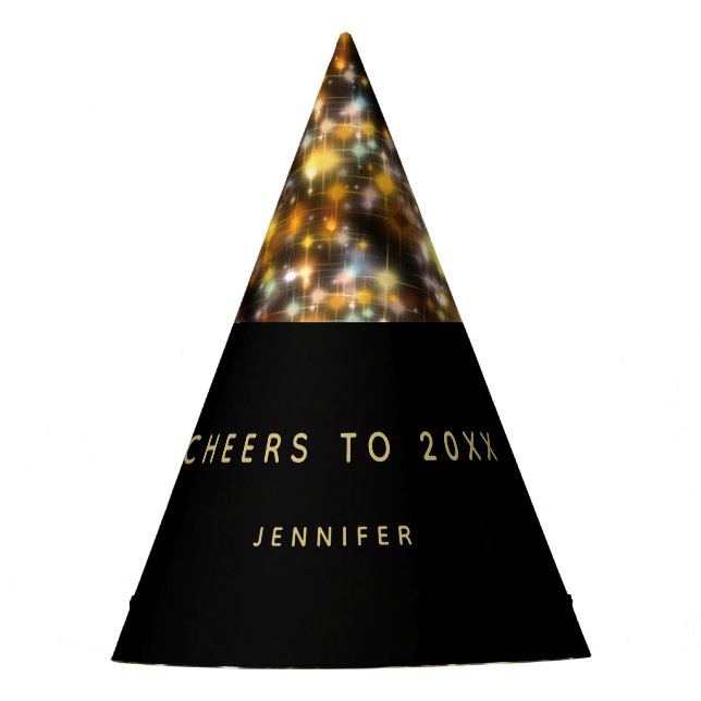 Modern Black Happy New Year Gold Glitter Sparkling Party Hat (Front)