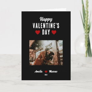 Modern Black Happy Valentine's Day Photo Holiday Card