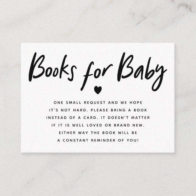 Modern Black Heart Baby Shower Book Request Enclosure Card (Front)