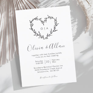 Modern Black Heart Calligraphy Script Wedding Invitation