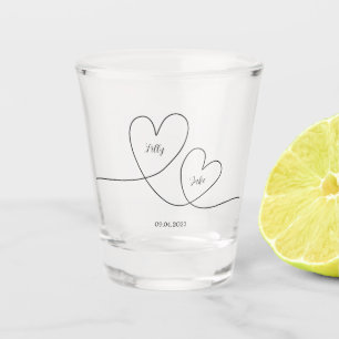Modern Black Heart Calligraphy Script Wedding Shot Glass