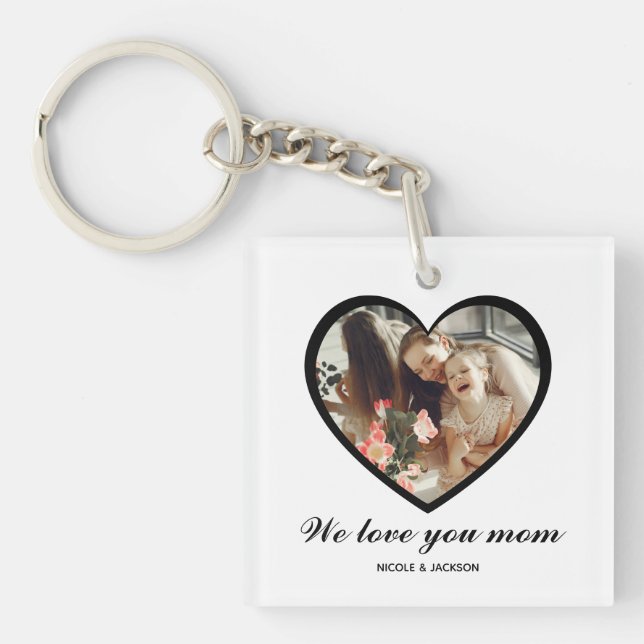 Modern Black Heart One Photo Love You Mum Key Ring (Front)