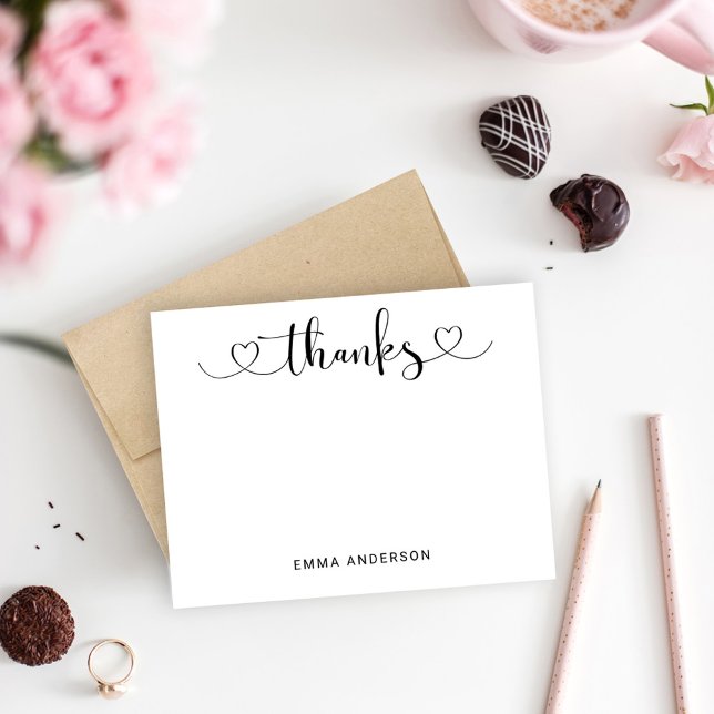 Modern Black Heart Script Name Monogram Thank You Card (Creator Uploaded)