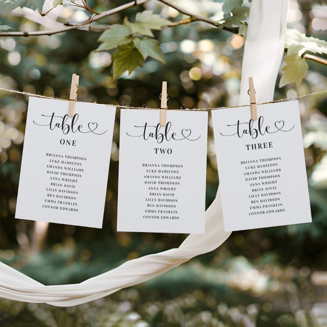 Modern Black Heart Script Wedding Table Number (Creator Uploaded)