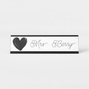 Modern Black Heart Teacher Desk Name Plate