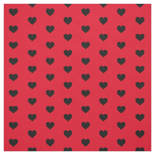 Modern Black Hearts on Red Valentine Pattern Fabric (Swatch)