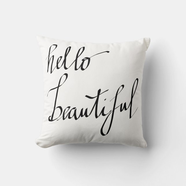 Modern Black Hello Beautiful Script Typography Cushion (Front)