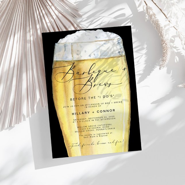 Modern Black His & Hers Calligraphy BBQ & Brews Invitation (Creator Uploaded)