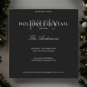 Modern Black Holiday Cocktail Christmas Party Invitation