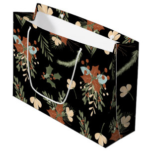 Modern Black Holly Leaves Berries Pattern Gift Bag