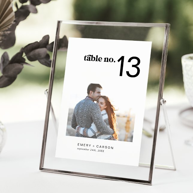 Modern Black Horizontal Photo Wedding Table Number (Modern Black Horizontal Photo Wedding Table Number)