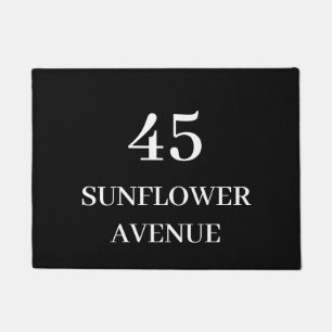 Modern Black House Number Street Address Doormat