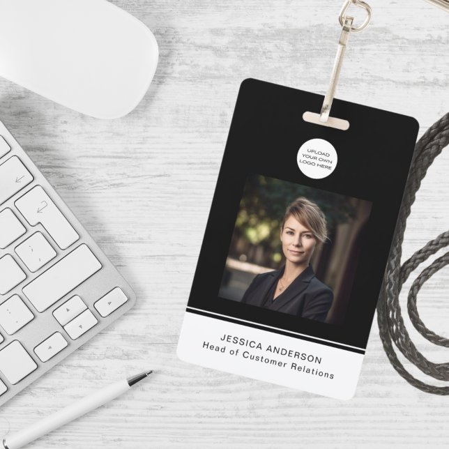 Modern Black ID Card Minimal Logo Photo QR Code ID Badge (Creator Uploaded)