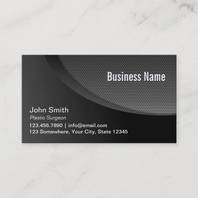 Modern Black Industrial Plastic Surgeon Business Card (Front)
