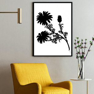 Modern Black Ink Abstract Wildflower Daisy Art Poster