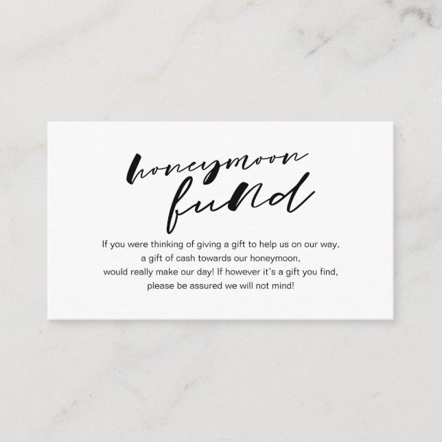 Modern black ink minimalism font, Honeymoon Fund Enclosure Card (Front)