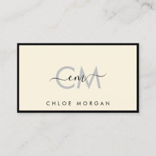Modern black ivory script signature monogram business card