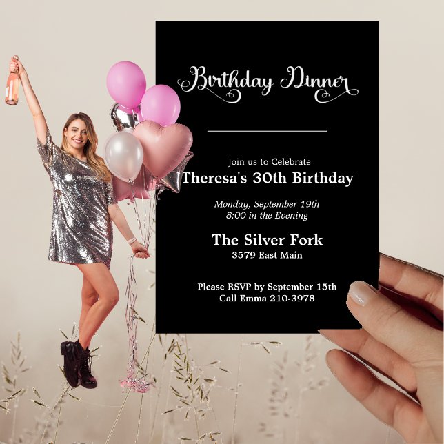 Modern Black Jewel Tone Elegant Birthday Dinner Invitation (Creator Uploaded)