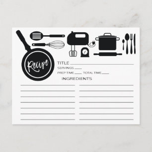 Modern Black Kitchen Utensils Recipe Card