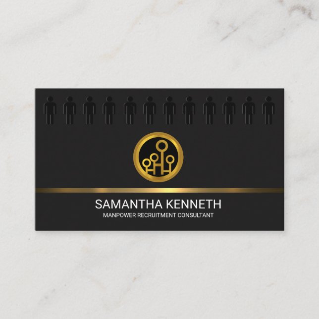 Modern Black Labour Icon Faux Gold Logo Consultant Business Card (Front)