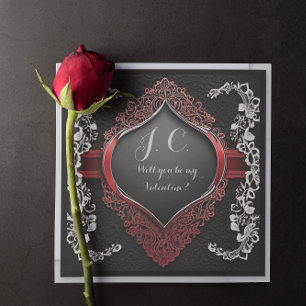 Modern Black Lace and Floral Frame Love Holiday Card