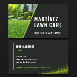 Modern Black Landscaping Lawn Service Grass Business Card