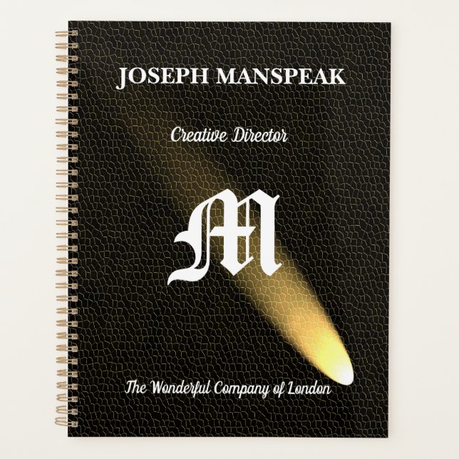 Modern Black Leather & Comet Streaks Planner (Front)