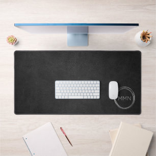 Modern Black Leather Look Monogram Desk Mat