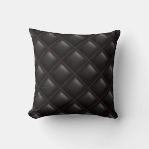 Modern Black Leather Quilted Geometric Pattern Cushion