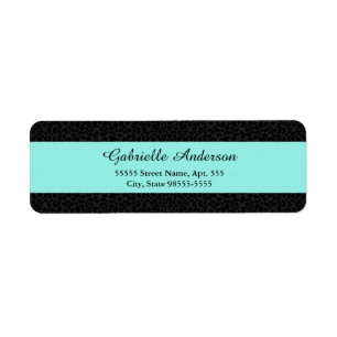 Modern Black Leopard Print Aqua Stripe With Name Return Address Label
