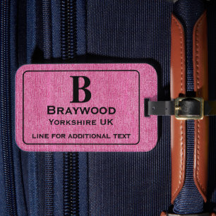 Modern Black Lettering on Pink Denim Print Luggage Tag