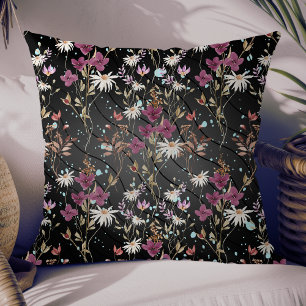 Modern Black Lines Elegant Wildflowers Cushion